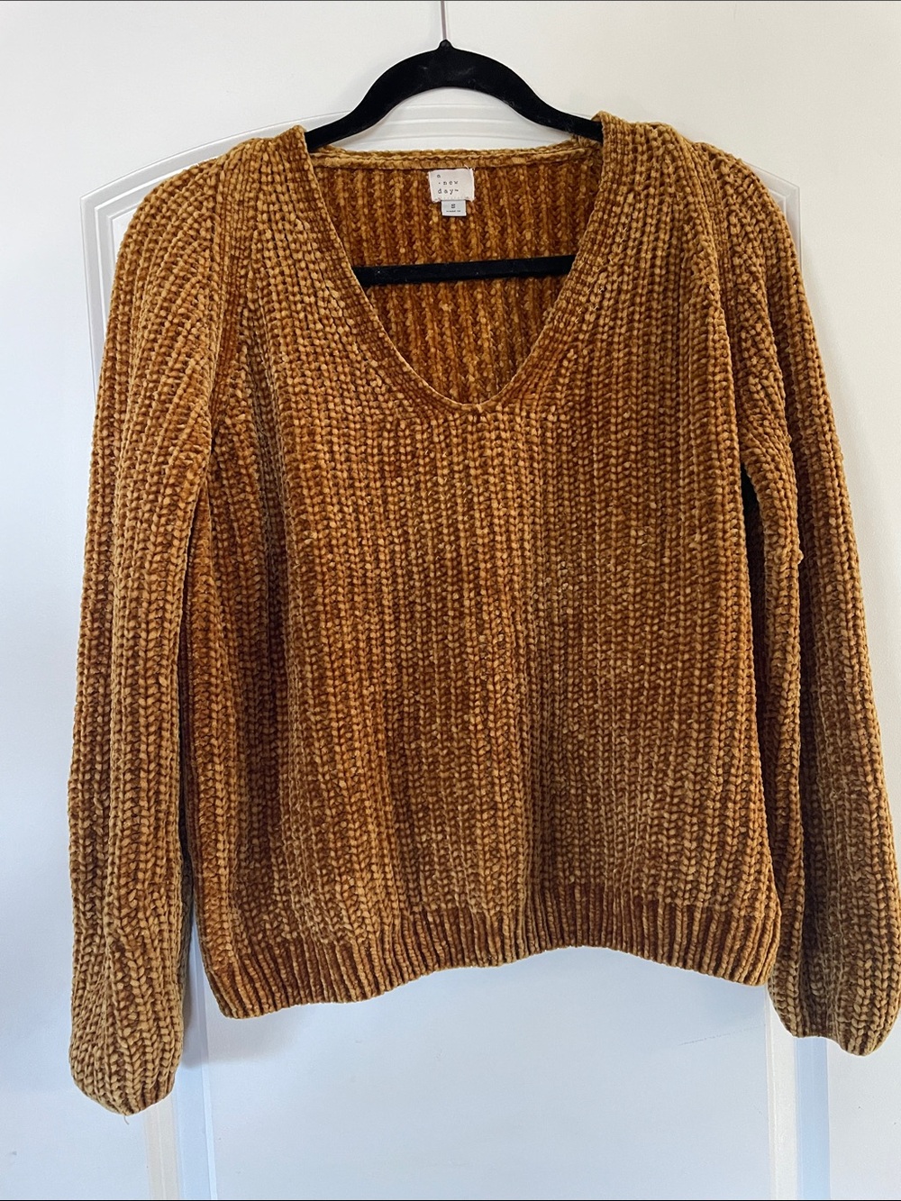 Cozy V-Neck Chenille Sweater - Golden Mustard